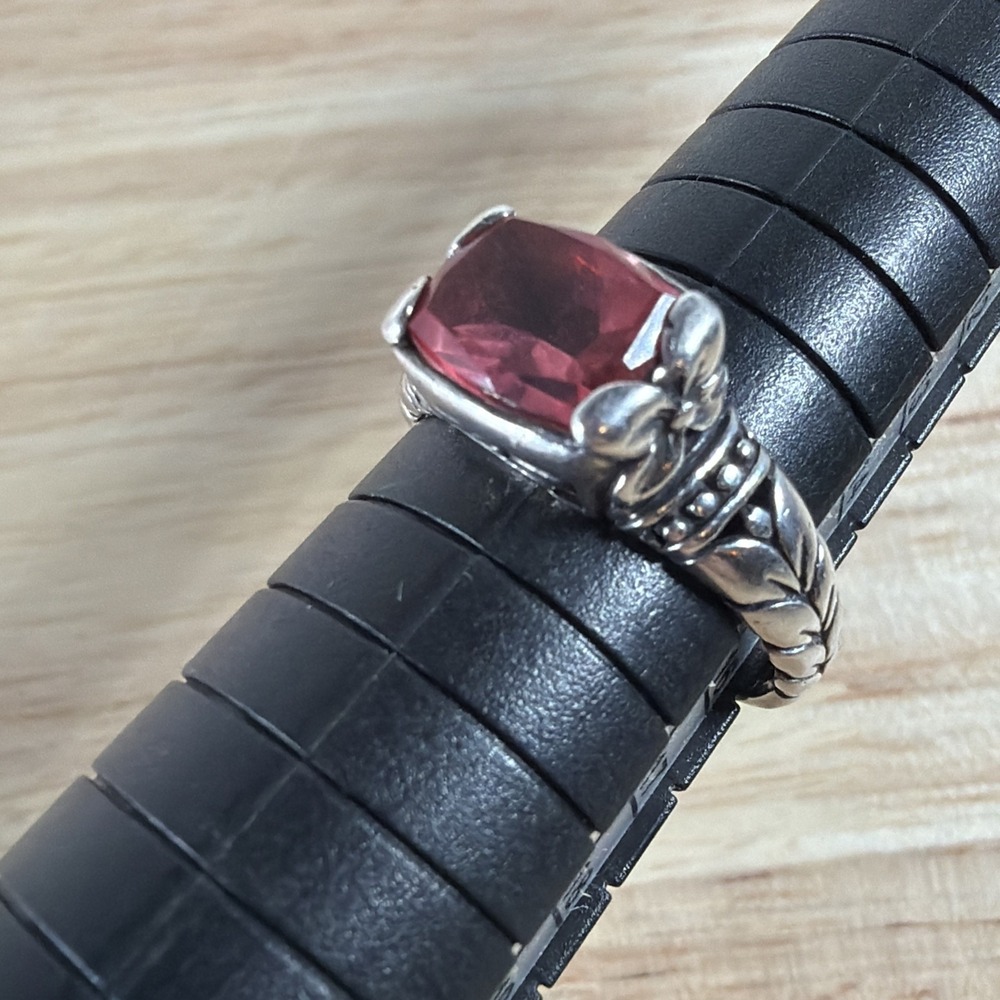 925 Size 7 Pink Unknown Stone Vintage Ornate Band Sterling Silver Ring